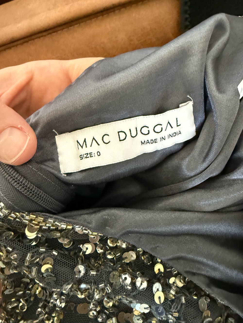Mac Duggal 4112 platinum Sequin High-Neck Evening Gown with Front Slit NWT 0 - Picture 10 of 11